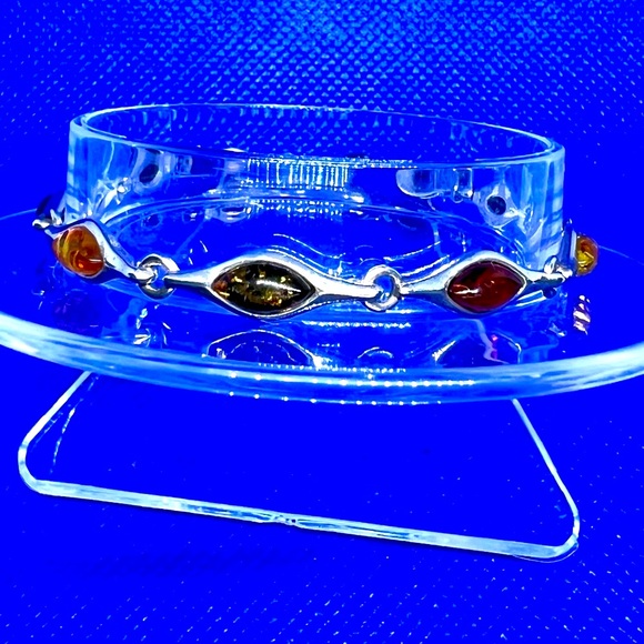 VTG Baltic Amber Tri-Color Linked Chain Bracelet .925 EUC - Picture 3 of 9